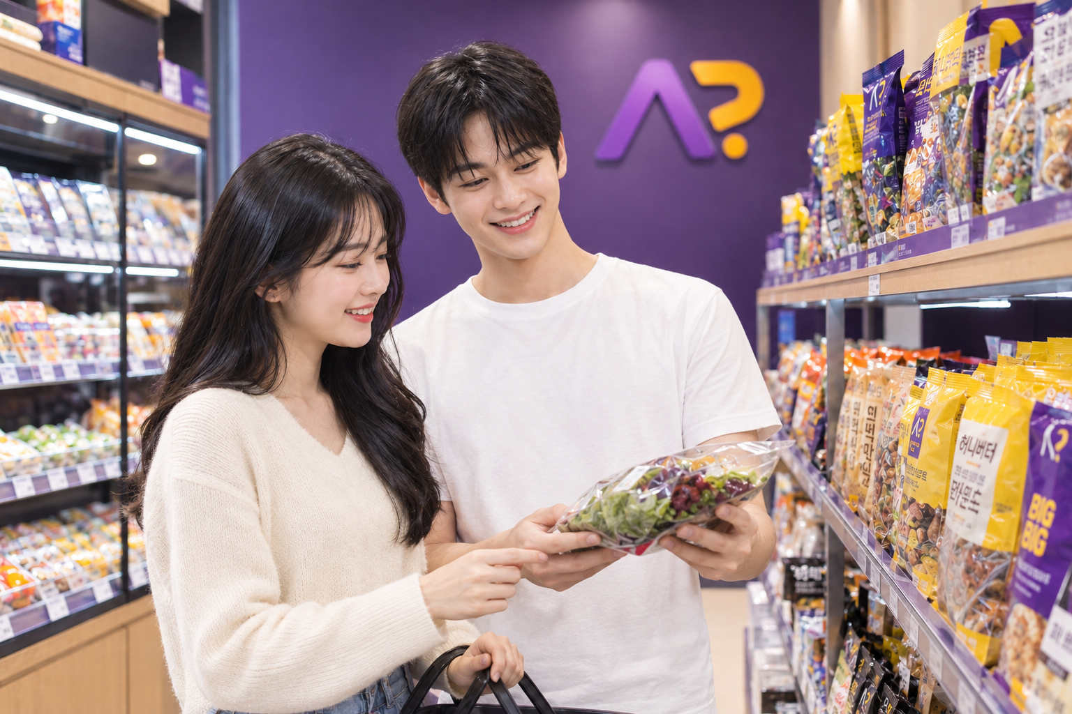 편의점에서 샐러드를 고르는 고객
